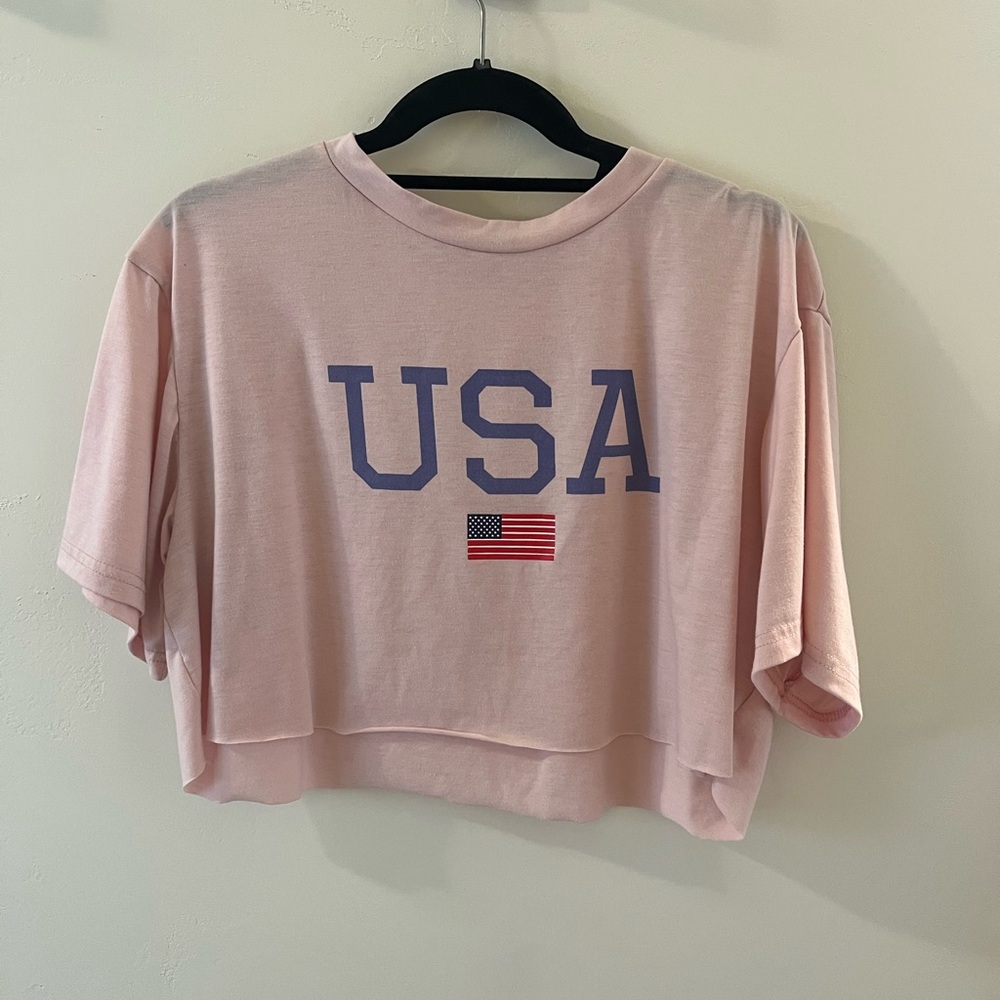 SHEIN Light Pink USA Graphic Tee